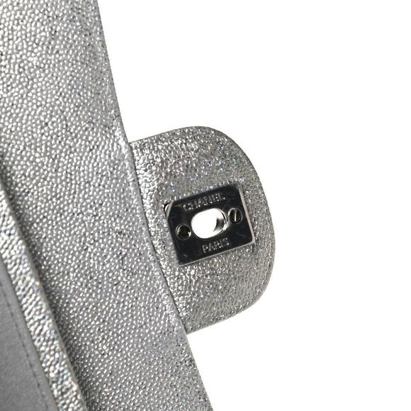 ❌❌ CHANEL 21K Glittered Silver Metallic Caviar Quilted Medium Double Flap CC bag - Picture 12 of 14